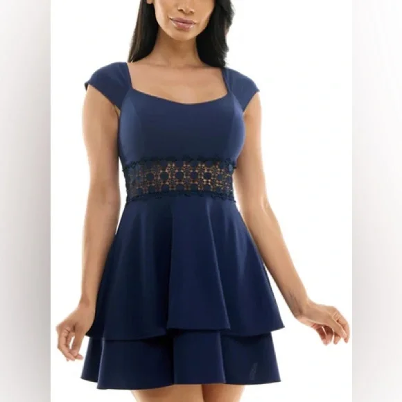 Juniors' Crystal Doll Navy Blue Lace-Waist Dress Size 11 Juniors' Crystal Doll Navy Blue Lace-Waist Dress Size 11